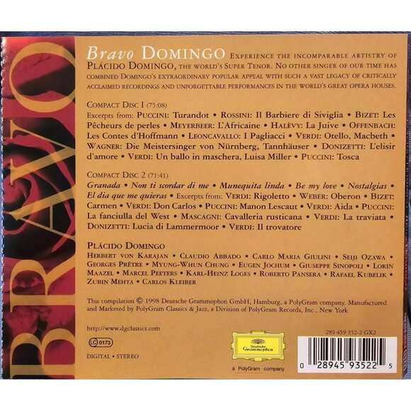 Bravo Domingo CD Album Featuring Placido Domingo Spectacular Performance 37702cd - Picture 2 of 2